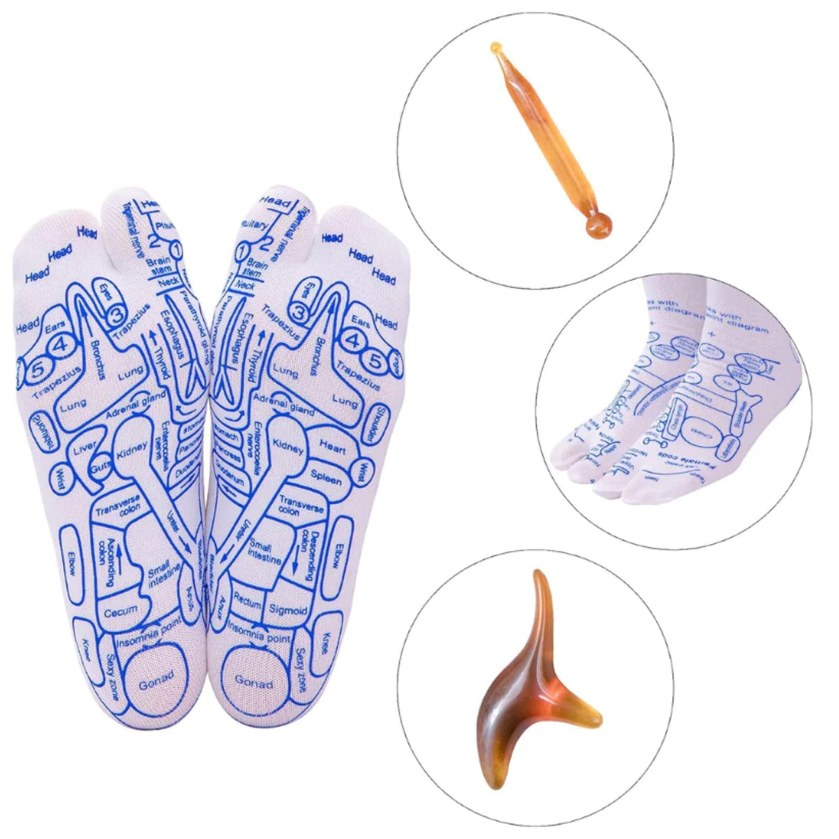 Reflexology socks with massage tool